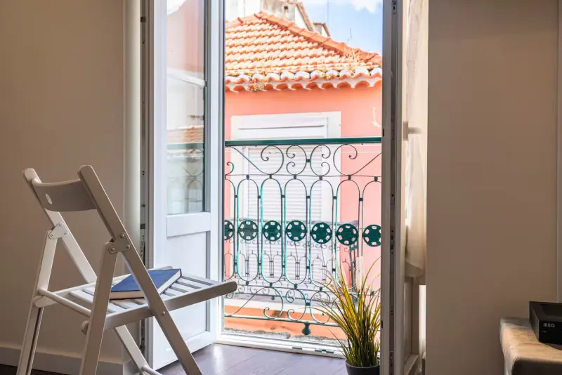 Lisbon balcony with traditional rooftop views